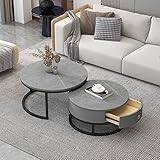 Runder Couchtisch 2er-Set, Beistelltisch-Set mit Schubladen, Sofatisch mit...