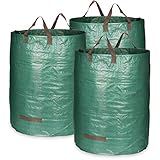 com-four® 3x Gartensack mit Tragegriffen - Faltbarer Gartenabfallsack XL -...