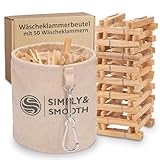 Wäscheklammerbeutel inklusive 50 Wäscheklammern aus Holz – Klammerbeutel aus 100%...