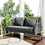 PE-Rattan Gartenschaukel, Hängeschaukel 2-Sitzer mit Graues Sitzkissen und Ketten,...
