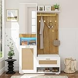 Ymkua Garderobenset Wandgarderobe LED-Leuchten, Flurgarderobe Set mit Schuhbank, Spiegel...