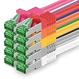 Cat7 Netzwerkkabel 0,5m - 10-Farben - 10 Stück - Cat 7 Ethernetkabel Lankabel Lan 10Gbits...