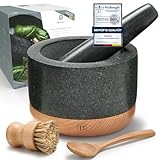 Diemker Premium Granit Mörser mit Stößel, Ø 14 cm, abnehmbarer Holzfuß,...