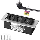 Aluminium Versenkbare Einbausteckdose, 3500W/16A/230V, 3 Fach Tischplatte...