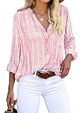 Cindeyar Bluse Damen Langarm Streifen Oberteile Casual Langarmshirt Tops Lose...