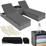 tectake 2er Lounge Sonnenliegen Set Plus Tisch – inkl. 2 Bezugsets und...
