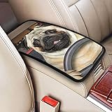 HOQUBN Fun Mops Hund Fahren Auto Fahrzeug Mittelkonsole Armlehne Pad Auto Sitzbox...