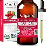 Cliganic Hagebuttenöl Bio Kaltgepresst Gesicht, 100 % Rein (30ml) | Natürliches...