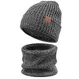 OZERO 2 in 1 Winter Strickmütze Schal Set,warmes kaltes Proof Fleece für...