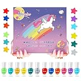 Aieenjor Kinder Nagellack Set auf Wasserbasis - Ungiftig, 12 Farben Abziehbar und...