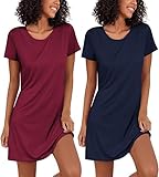 Ekouaer Nachthemd Damen Zweiteiliger Sleepshirt Kurzarm Nachthemden für Damen Schlafhemd...
