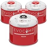 EVOCAMP 3X Propan Butan Gaskartuschen 300g, Schraubventil Eurogewinde 7/16',...