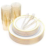 MATANA 150-Teiliges Partygeschirr Set in Weiß & Gold für 25 Gäste - 25...