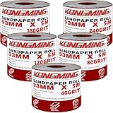 KONGMING Schleifpapier Rolle Set 93 mm x 5 m x 5 Rolle Körnung 40 80 120 180 240 für...