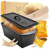 KRUSTENZAUBER Brotbackform mit Deckel inkl. Gärkorb - Robuste 28cm Backform aus Gusseisen...