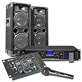 MAX26 PA Anlage Komplett Set, 1200 Watt DJ Boxen Set Lautsprecher mit Verstärker,...