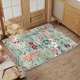 HUGEAR Grün Waschbarer Teppich Blumenmuster 60x90cm Bumen Boho Eingangsbereich...
