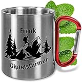 Edelstahl-Tasse mit Karabiner ca. 330ml personalisiert „Gipfelstürmer“...