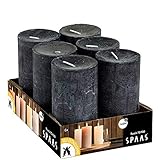 Spaas Rustik, geruchlos, 70, Schwarz, 6 Stück 6 Rustikale Stumpenkerze 68/130...