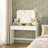 VASAGLE RDT115W01 Schminktisch mit Klappspiegel und 2 Schubladen, 3 offene Fächer, für...