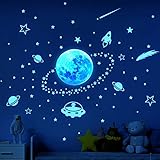 Leuchtsterne Selbstklebend Wandsticker, Mond Und Sterne Fluoreszierend Wandaufkleber,...