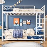 Lubvtti Etagenbett 90 x 200 cm mit Ausziehbett, Oberbett mit Seitenwand, weiß (Matratze...