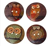15 Stück Premium Holzknöpfe Motiv Eule rund 3cm Durchmesser, braun verschiedene...