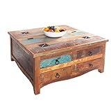Invicta Interior Massiver Couchtisch Jakarta 70cm bunt Truhe aus recycelten...