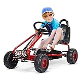 DREAMADE Gokart mit Handbremse & verstellbarem Sitz, Tretauto Tretfahrzeug mit...