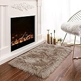 Latepis Teppich Hellbraun Beige Flauschig 60x90 cm Klein Kunstfell Teppich für...