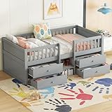 WIZBED Halbhochbett Kinderbett mit 4 Schubladen & Rausfallschutz, Babybett Hochbett für...