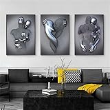 SWECOMZE 3er Kunst Modern Poster Set - 3D Metallfigur Statue Kunst Liebe Herz Kuss Bilder...