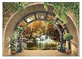 Forwall Fototapete 3D Effekt Fenster Wasserfall Wald Natur Ausblick 368x254 cm -...