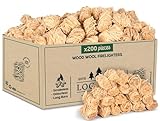 Log Barn Natürliche Anzündwolle - 200 Stück, Öko Anzünder Holzwolle für Holzöfen,...