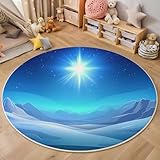 MLSOWM Kurzflor Runder Teppich 80cm Nachtansicht des Schneebedeckten Berges rutschfest...