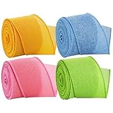 4 Rollen Ostern Schleifenband Breit Set - Sackleinen Decoband Grün/Pink/Blau/Gelb...