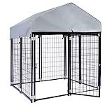 Wiltec Hundezwinger mit Überdachung 121 x 121 x 137 cm, Hundehütte mit Sonnendach,...