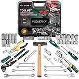 ROCKFORCE Werkzeugkoffer 74tlg – 1/2 & 1/4 Steckschlüsselsatz, Ratschen, Nüsse, Bits,...