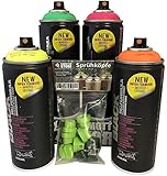 Montana Sprühdosen Set Black Infra Reihe fluoreszierende Neon Farben 4 x 400ml...
