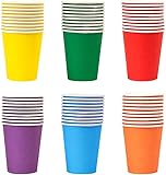 PIQIUQIU 6 Farbe zufällig 60 Stück Pappbecher, 250 ml Mehrfarbig Partybecher Biologisch...