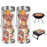 2 Stück Rolling Grillkorb - Zylindrischer Grillkorb - Edelstahl Rollender...