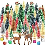 HyDren 72 Stück Mini-Weihnachtsbäume, bunte Flaschenbürsten-Bäume mit Holzsockel,...