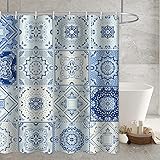 NUEV Duschvorhang mit Boho-Thema, blau, Badezimmerzubehör, Bedruckt, wasserdicht, mit...