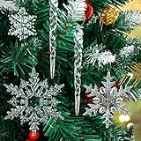 Christbaumschmuck Schneeflocken Eiszapfen Anhänger, 42 Stücke Weihnachtsbaum...