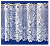 heimtexland ® Scheibengardine Jacquard Blumen Bordüre Gardine weiß Bistrogardine gebogt...