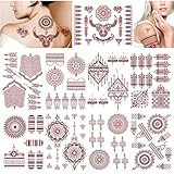 DPKOW Braunrotes Spitze Temporäre Tattoos Set für Hand Arm Körperkunst, 9...