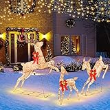 COSTWAY 3-teiliges LED Rentier Familie, Weihnachtsdeko, beleuchtetes Rentier...