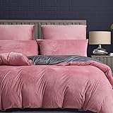 Luowei Warm Bettwäsche 135x200cm Rosa Grau Fleece Plüsch Flauschig bettwäsche...