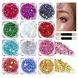 Festival Glitzer Gesicht, 12 Stück Body Glitter Gel Chunky Sequin Face Body Glitter...