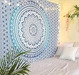RAJRANG BRINGING RAJASTHAN TO YOU Blauer Baumwoll Mandala Wandteppich 228 x 213...